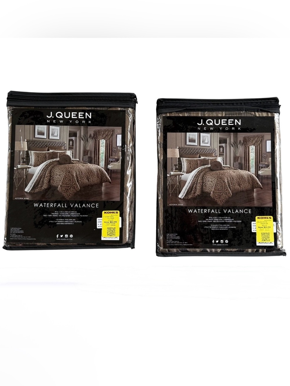 J. Queen New York Astoria Mink Window Waterfall Valance 49" x 33" (Set Of 2)
